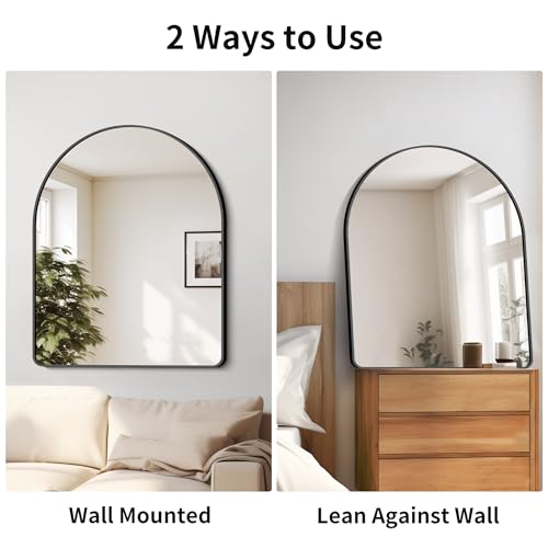 Image of FORBATH Arched Bathroom Mirror 30x36 Inch, Bathroom Mirror Wall Mounted Modern Black Aluminum Frame Decor Dresser Mirror for Bedroom Living Room Entryway, Hanging or Leaning Against Wall