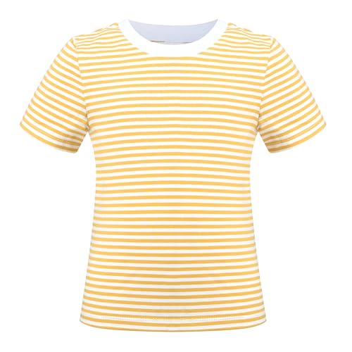 Image of Sunny Fashion Girls T-Shirt Crop Top Brown Lettuce Trim Ribbed Knit Button Casual