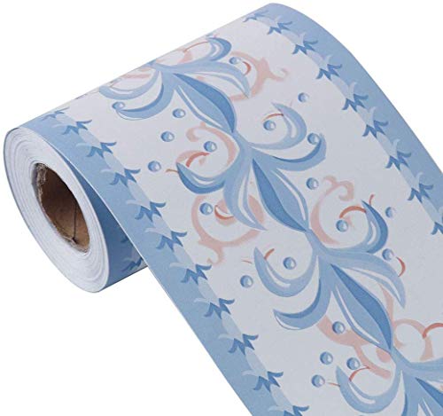 Wasserdichte Tapetenbordüre, ablösbar, selbstklebend für Küche und Badezimmer, Wandaufkleber, blaue Blume, Banggo, 0,1 x 10 m Cover