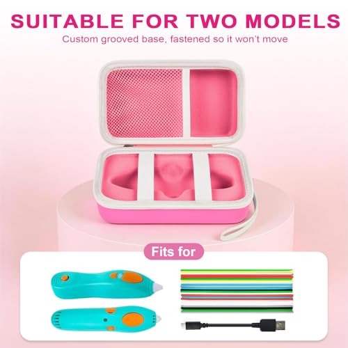 Image of ANKHOH 3D Pen for Kids Case, for 3Doodler Start+ Essentials, Rose | Portable hard EVA storage case with custom-fit base, mesh pocket and wrist strap for school and travel; case only