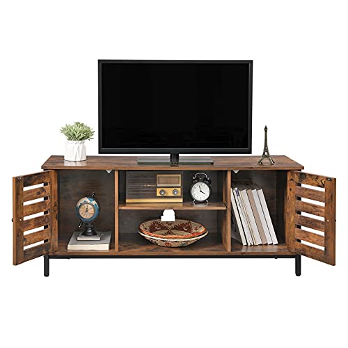 VASAGLE TV Stand TV Stand with Shelves and Storage Cupboards Louvered Doors for Living Room Playroom Industrial Style Rustic Brown and Black LTV43BX