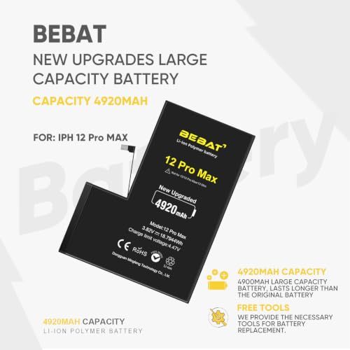 Image of Replacement for iPhone 12 Pro Max Battery, 4920mAh High Capacity Li-ion Polymer Replacement Battery for Model A2410 A2411 A2412 A2342 with Professional Repair Tool Kits
