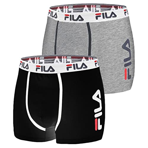 FILA Boxer Uomo Cotone, anti-irritazione, anti-scivolo, set di 2, Nero,