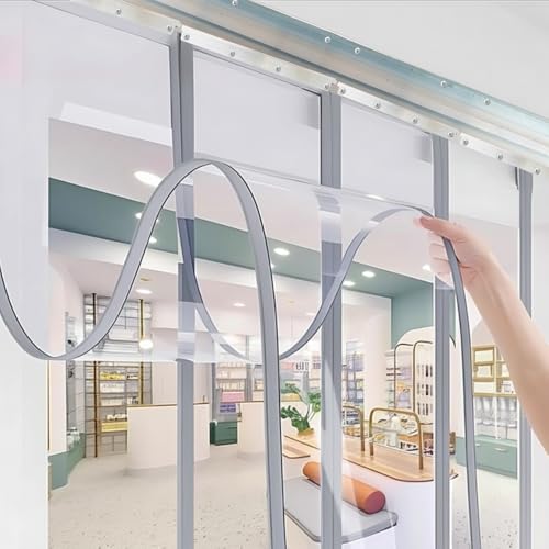 Image of Qlarity Covers 2mm Thick PVC Insulated Magnetic Door Curtain | 32 Inch Wide Aluminium Alloy Track X 8Ft Long | 2 Strips,16 Inches Wide | for Home, Office, Balcony, Bedroom (Transparent)