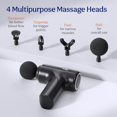 Image of Massage Gun For Pain Relief Deep Tissue - Portable Handheld Body Massager for Muscle Recovery & Pain Relief - 6 Speed Levels, 4 Specialized Heads for Back, Legs & Athletes 1 Month Warranty MULTICOLOUR