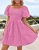 ZESICA Women's Boho 2025 Summer Square Neck Puff Sleeve Off Shoulder Smocked Tiered Casual A Line Short Mini Dress,Dustypink,Medium #1