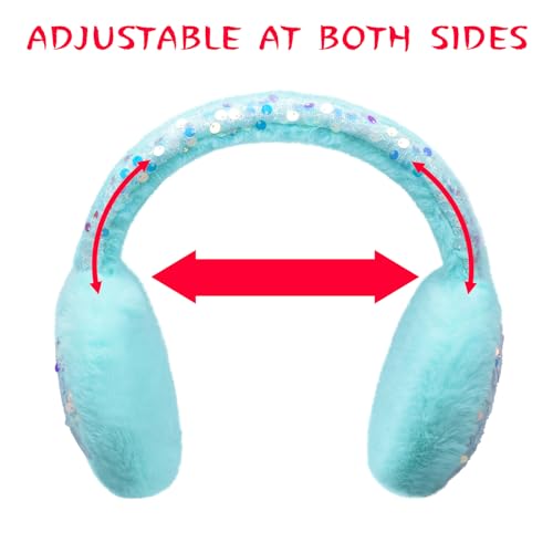 Ear Muffs Gloves Set for Kids Girls Adjustable Winter Sequin Faux Fur Windproof Warm Ear Warmer Outdoor4