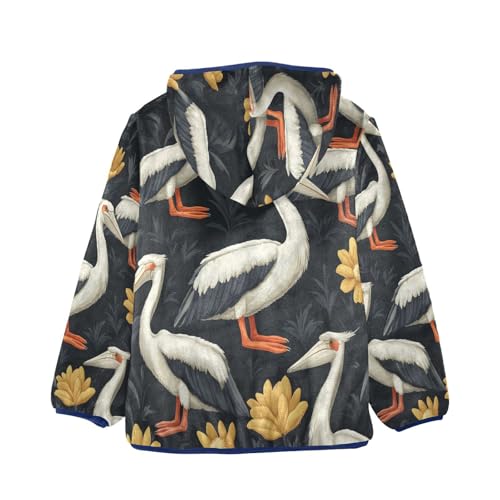 Elegant Bird Floral Design Toddler Fleece Jacket Girl Boys Hooded Fleece Jacket Coat Warm Outwear Zip-up 3-10T2