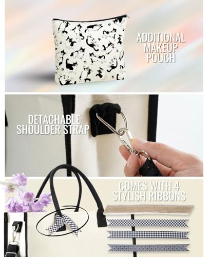Bolsa Tote de lona para amantes de gatos tuxedo miniatura 7