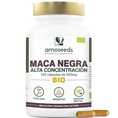 Maca Negra BIO Andina | Alta Concentración, 10 000mg / día | Maca Peruana Pura y Orgánica, 120 cápsulas | Energía, Vigor | Para Hombre y Mujer | Primera Calidad