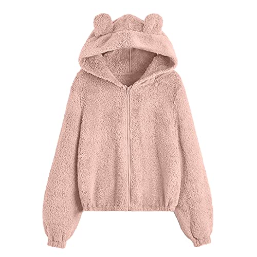 Kawaii Sudadera con capucha de gran tamaño - Sudadera con capucha de gato con orejas para mujer con cierre de cremallera de manga larga suéter esponjoso oso sudadera con capucha bonita sudadera con