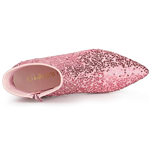 Allegra K Allegra K Women's Glitter Sparkle Lace Stiletto Heels Party Sequin Pink Ankle Boots 8 M US