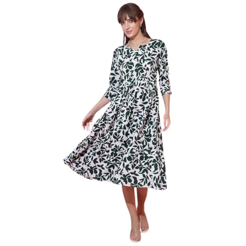 Image of Sheetal Associates Women's Casual 3 /4 Sleeve Crepe Fit and Flare Dress| Comfortable Relaxed Fit Summer Party Dress