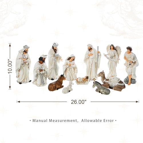 Image of Glitzhome 12Pcs Ivory Resin Nativity Figurines Set Christmas Nativity Sets Tabletop Scenes Ornaments Xmas Nativity Collectible Figurines Indoor Decor Miniatures Statues Figures10.00 inch x 26.00 inch