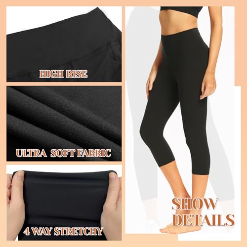 TNNZEET 7 Pack Leggings for Women - High Waisted Yoga Pants with Pockets Black Leggings Women Full Length & Capri