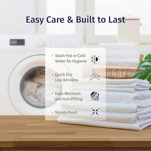 California Design Den Certified 100% Egyptian Cotton Sheets King Size Deep Pocket Set - King Percale Sheet Set with Deep Pockets, Lightweight, Crisp, Cool & Durable Luxury Bedding - White