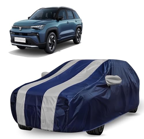 Image of Auto Hub Car Cover Compatible with Maruti Victoris with Mirror Pocket, Water Resistant, Triple Stitched, Victoris Car Cover- Navy-Silver