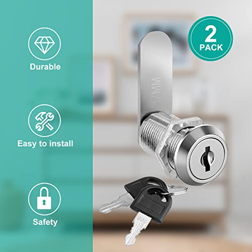 Laiwoo Cabinet Locks With Keys, 2 Pack 1 1/8 Inch Cylinder Lock Cabinet Cam Lock Set For Secure File Drawer Mailbox Rv Camper Door Tool Box, Zinc Alloy #TOP5