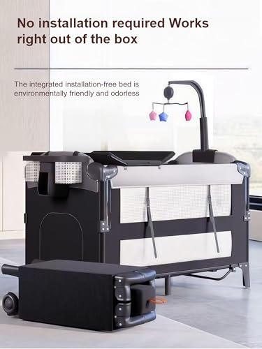 Nine point nine Cuna de Viaje con Cambiador, Cómodo y Resistente Cuna de Viaje Bebe con Colchon, Altura Ajustable Travel Cot, Plegable y Móvil Parque Cunas Bebe (6602 Grey Without Net) - imagen 6