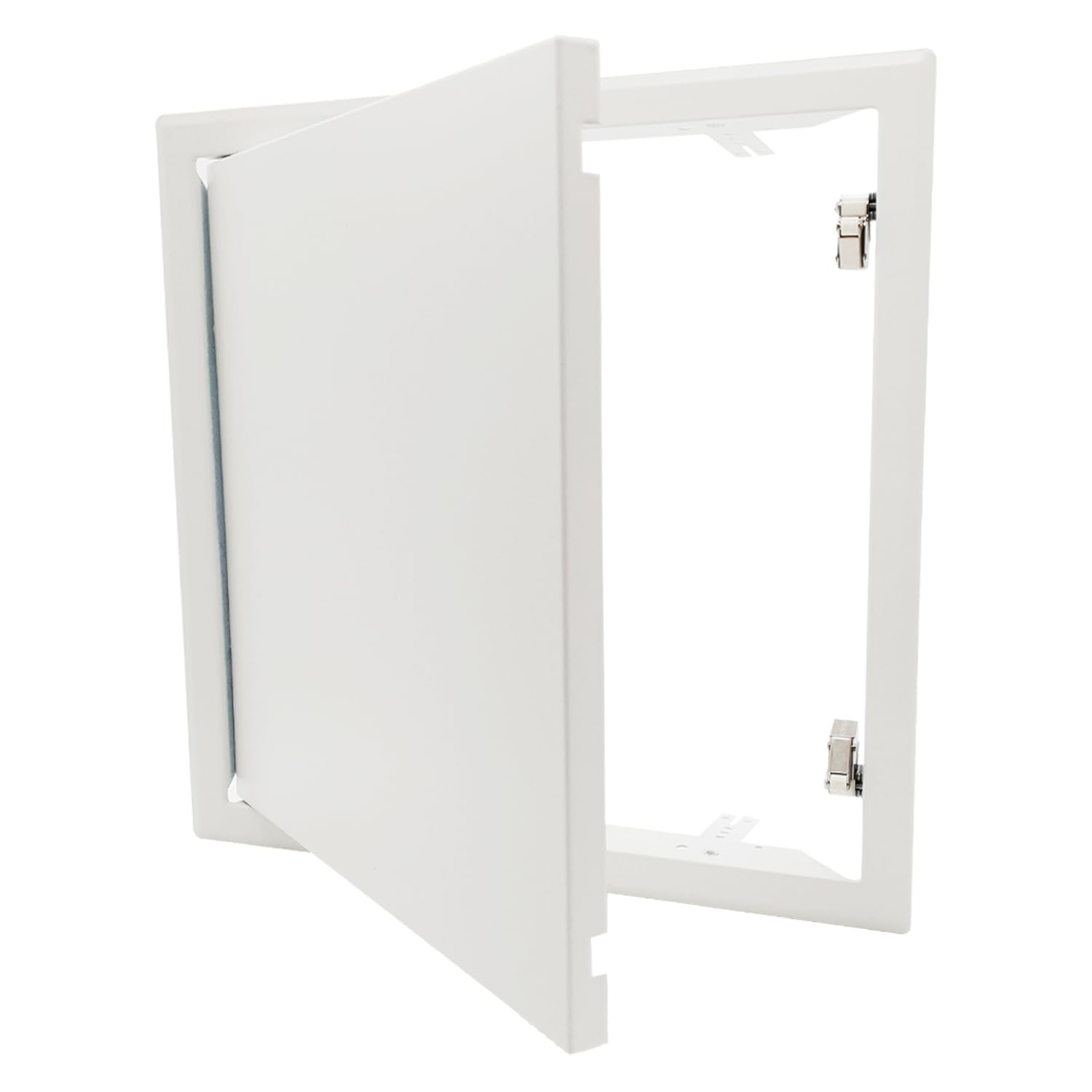 Pokrywa rewizyjna 30 x 30 cm z zamknięciem zatrzaskowym, drzwiczki rewizyjne, 300 x 300 mm, system przesuwania, do otwierania ze stali powlekanej na biało
