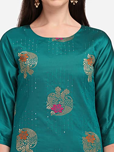 Image of VredeVogel Cotton Silk Blend Straight Embroidery Kurta Pant and Dupatta Set for Women