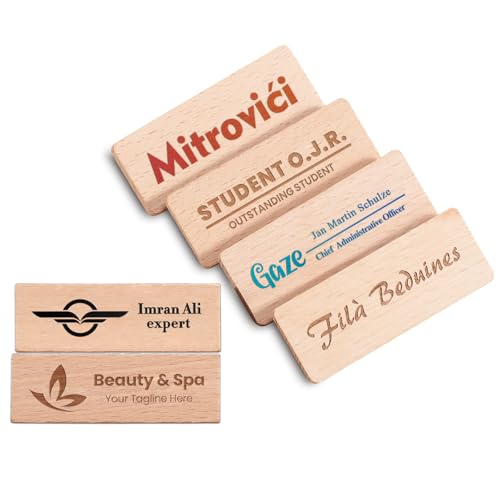 Custom Wooden Name Tag Badges - Personalized Engraved Identification with
