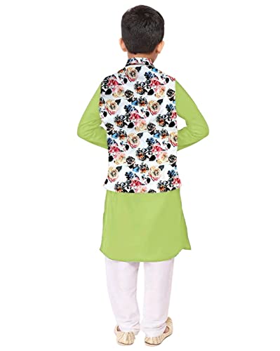Image of Os Men's & boy kurta pyjama set with nerhu jackets (Multi printed) in cotton (baap beta|father son|)
