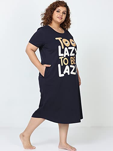 Image of 9shines Label Stylish Plus Size Hosiery Cotton Short Nighty for Women | Knee Length Night Dress with Pocket | Graphic Print Nightwear for Daily and Lounge Wear (9S-WP-Polo)