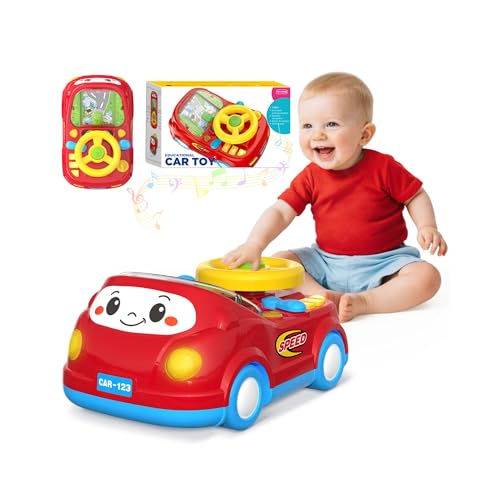 Toys for 1 Year Old Boy Gifts - 2-in-1 Toddler Push Car & Musical Racing Adventure Steering Wheel Driving Game, Interactive Learning Simulated Driving...