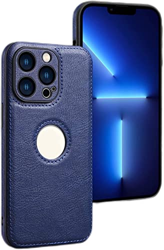 Étui cuir iPhone 13 antichoc bleu avec revêtement antidérapant fin