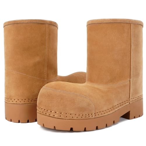 Womens Winter Snow Boots Mid Calf Fur Lined Waterproof Outdoor Boots Slip On Anti Slip Sole Cold Weather Shoes2