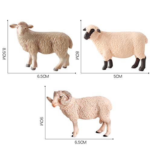 NUOBESTY 3 peças de estatueta de ovelha em miniatura, topos de bolo de animais de fazenda, figuras r