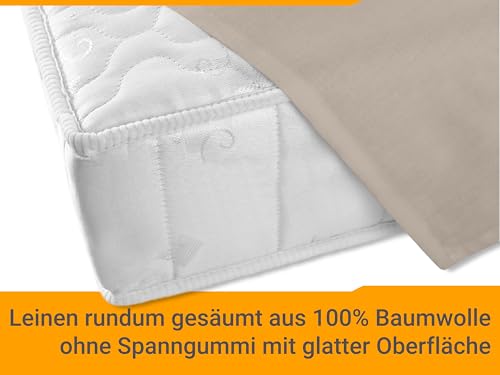 npluseins Bettlaken 150x250cm Leintuch ohne Gummizug Tuch ist ideal Terrasse Reisen Camping und Tischtuch - Wohnmobil Laken - Betttuch ohne Gummizug 100% Baumwolle, ca. 150 x 250 cm, beige