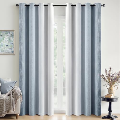 MIULEE Chambray Blue and Greyish White Ombre Blackout Curtains, Full