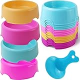 NSBELL 16 PCS Pet Plastic Bowls with 1PC Pet Food Spoons Plastic Candy Color Pet Cat Dog Puppy Rabbit Animal Practical Food Water Bowl-Random Color