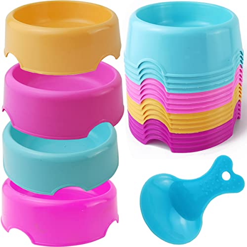 NSBELL 16 PCS Pet Plastic Bowls with 1PC Pet Food Spoons Plastic Candy Color Pet Cat Dog Puppy Rabbit Animal Practical Food Water Bowl-Random Color