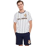 Get Trend Real Madrid Pijama Hombre Verano M-3XL, Conjunto Camiseta Hombre Manga Corta y Pantalón Corto, 100% Algodón, Regalo Futbol (Real Madrid, Blanco/Azul Marino, L)