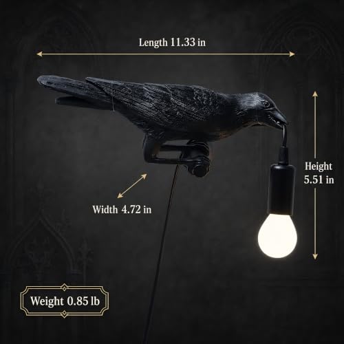 OVANUS Crow Wall Lamp Gothic Raven Light Dimmable E12 Bulb Dark Academia - image 2