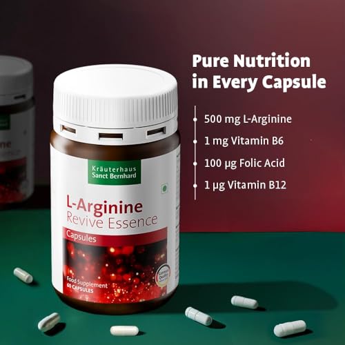 Image of Krauterhaus Sanct Bernhard L-Arginine Capsules with B-Vitamins|With B12,B1,B6,Folic Acid & Riboflavin|Supports Energy,Blood Circulation & Heart Health|Vegan,Non-GMO|1-Month Supply|60 Capsules