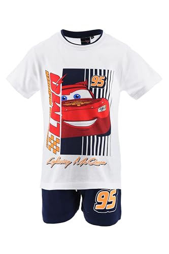 Disney Pixar Cars Jungen T-Shirt und Shorts, 2-Teiliges Pyjama Set für Jungen, Lightning McQueen Design, Größe 4 Jahre | Weiß