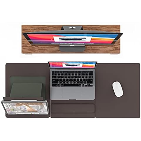 Multifunctional PU Leather Desk Mat with Laptop Stand and Tablet Stand, Oversized Mouse Pad is The Organizer of Desktop (Brown) Cover