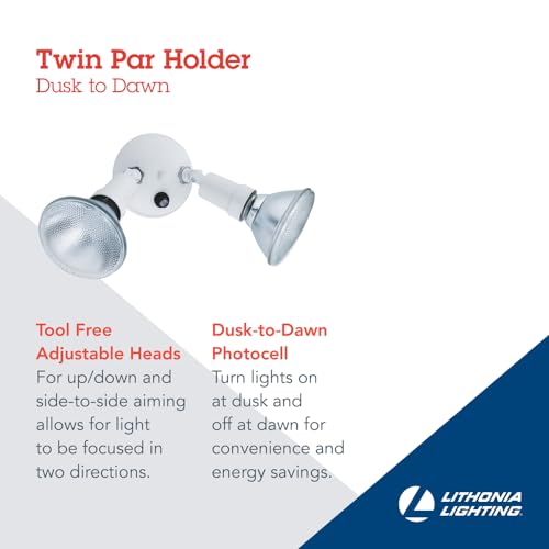Lithonia Lighting OFTH 300PR 120 P WH-M12 Ofth 300Pr 120 P Wh M12 Adjustable Twin Par Outdoor Flood Light Holder, Photocell Dusk To Dawn Sensor thumb #1