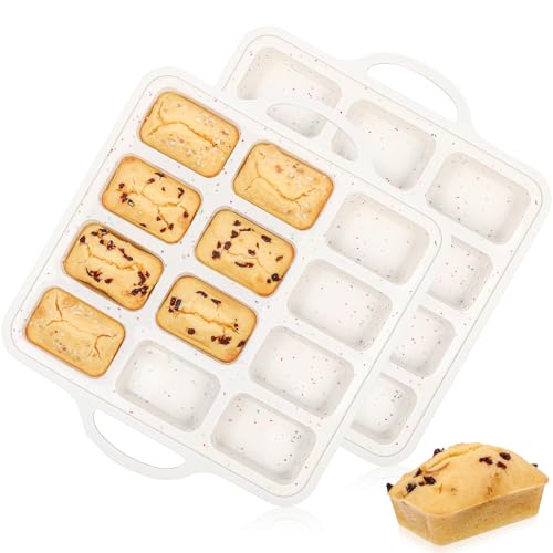 CAKETIME Silicone Mini Loaf Pan with Metal Frame Silicone Mini Bread Loaf Pans 12 Cups for Baking Bread Brownie Cornbread Cheesecake Soap Nonstick (2 Pack)