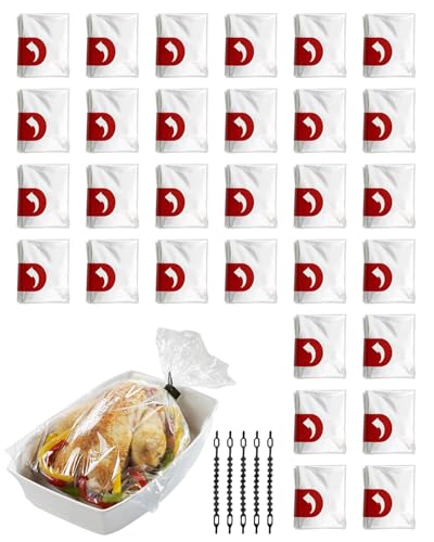 JIPUKE 30Pcs Roasting Bags for Oven Ties Included, 38x25cm Multi-Purpose Cooking Bags for Chicken Turkey Meat Fish — Multipurpose Food Safe Oven Bags for Baking Steaming Roasting Grilling Meal Prep