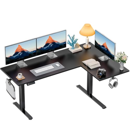 Image of HUANUO L Shaped Standing Desk with Dual Crossbar Frame, 63 x 39.4 in