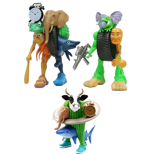 奇妙なAIアートフィギュアセット、3Dプリントキャラクターフュージョン、気まぐれな動物のミックスコレクションフィギュアデスクトップ本棚デコレーション(3ピースセット)