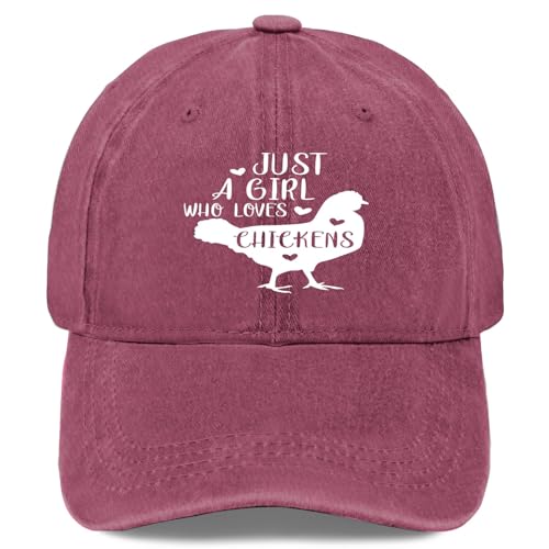 Just A Girls Who Loves Chickens Ball caps Vintage Cotton Washed Baseball Caps Adjustable Dad Hat Crazy Funny Custom Gifts for Son Wine Red