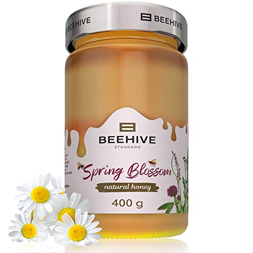 Pure Honey Raw Organic Spring Blossom Honey Unfiltered Honey 100 % Natural Honey Certified Organic Honey 14 oz Non - GMO Superfood Natural Products Monofloral & Wildflower Honey Honey by BEEHIVE
