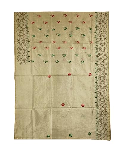 Image of SHRISTI CLOTHINGS Women's Hand Embroidered Cotton Silk Kantha Stitch Saree with Blouse Piece (SB420324 SWD57)