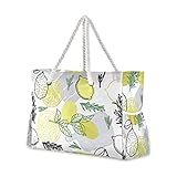 Mnsruu Große Handtaschen-Tragetasche, handgezeichnete Zitronen-Reise, Strandtasche, Baumwollseil-Griffe, Reise-Tragetasche für Frauen